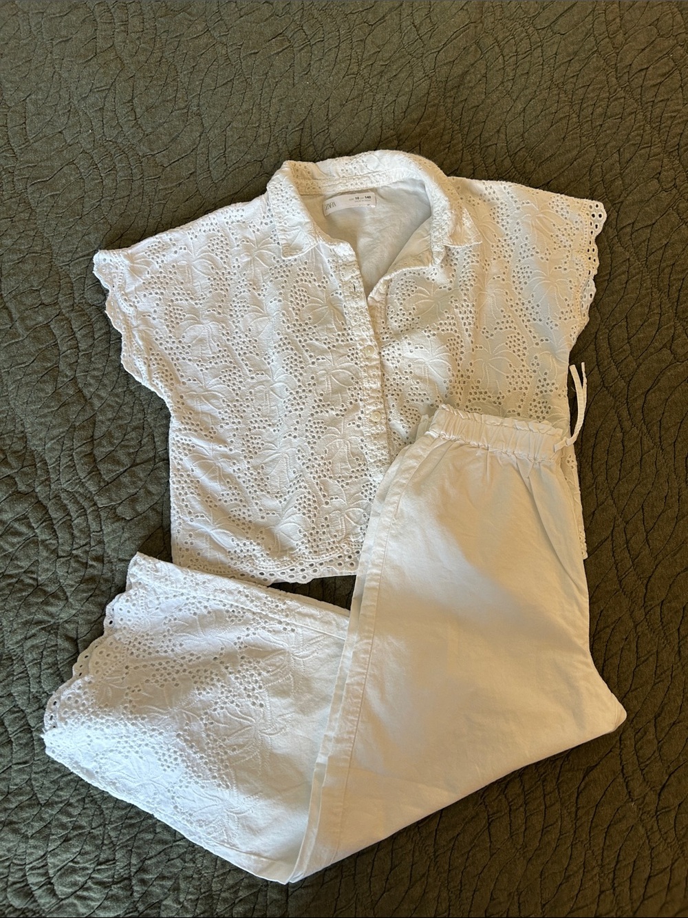 Zara Kids White Eyelet Two-Piece Set - Top & Pants 4th of July Outfit Quiet Lux